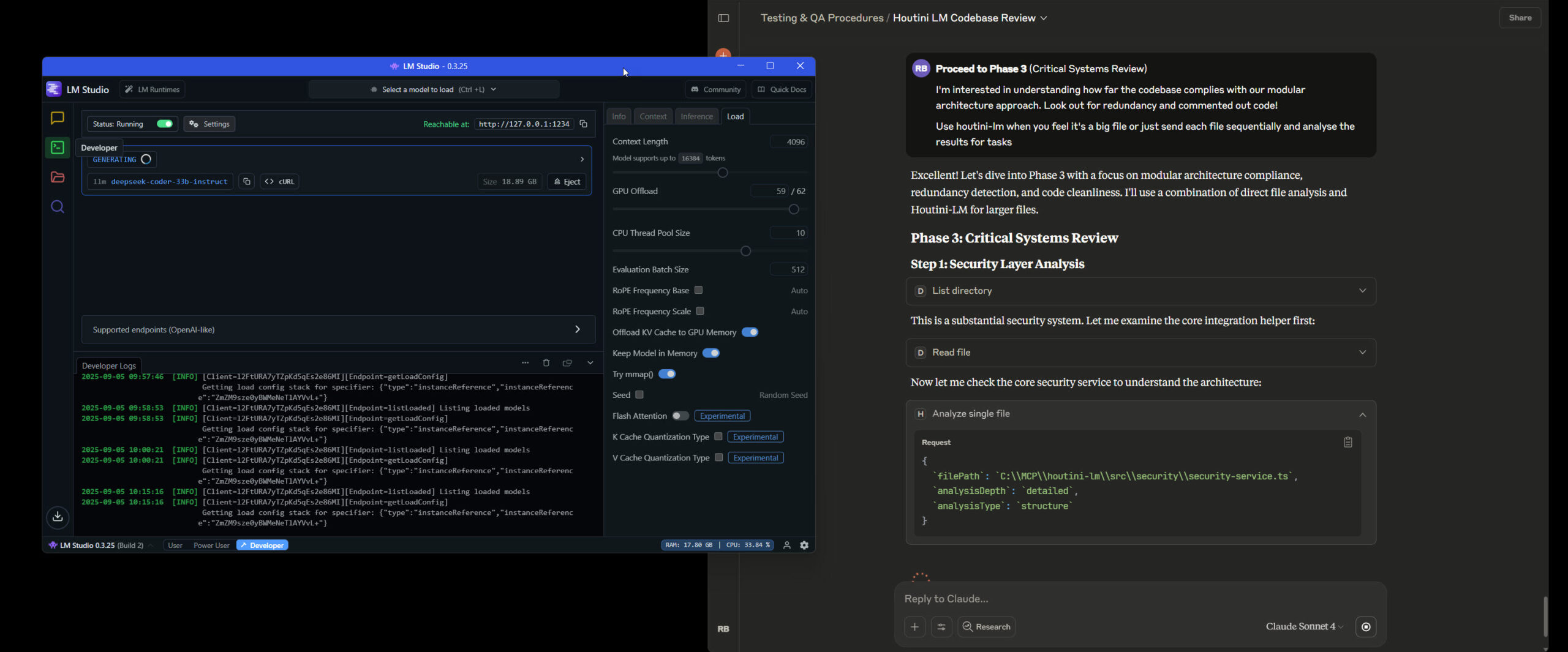 Claude Desktop showing comprehensive system analysis output with file counts and project insights